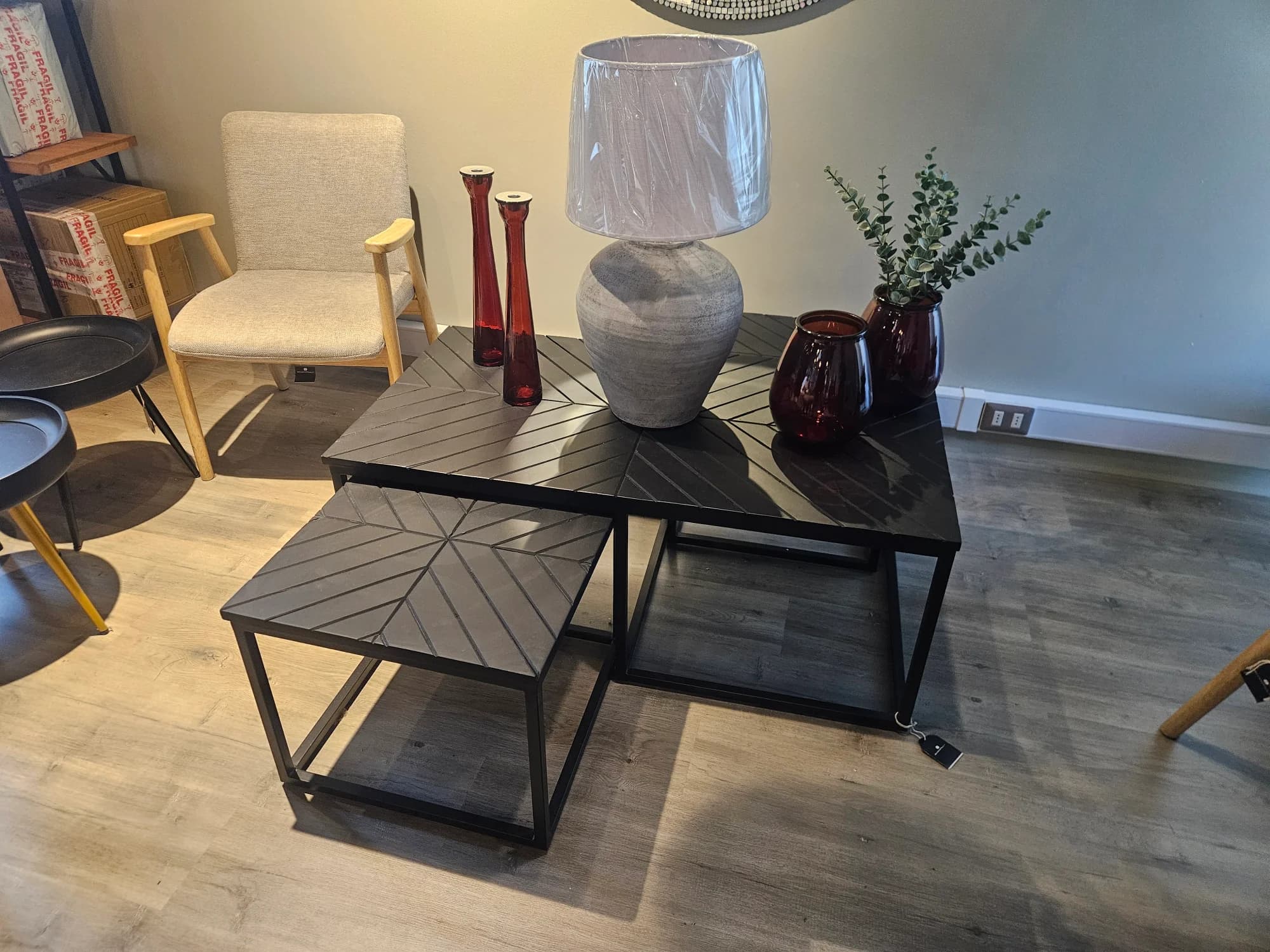 Set de 3 Mesas Negras (Nido) – Diseño Geométrico, Estilo Industrial (Nuevas)