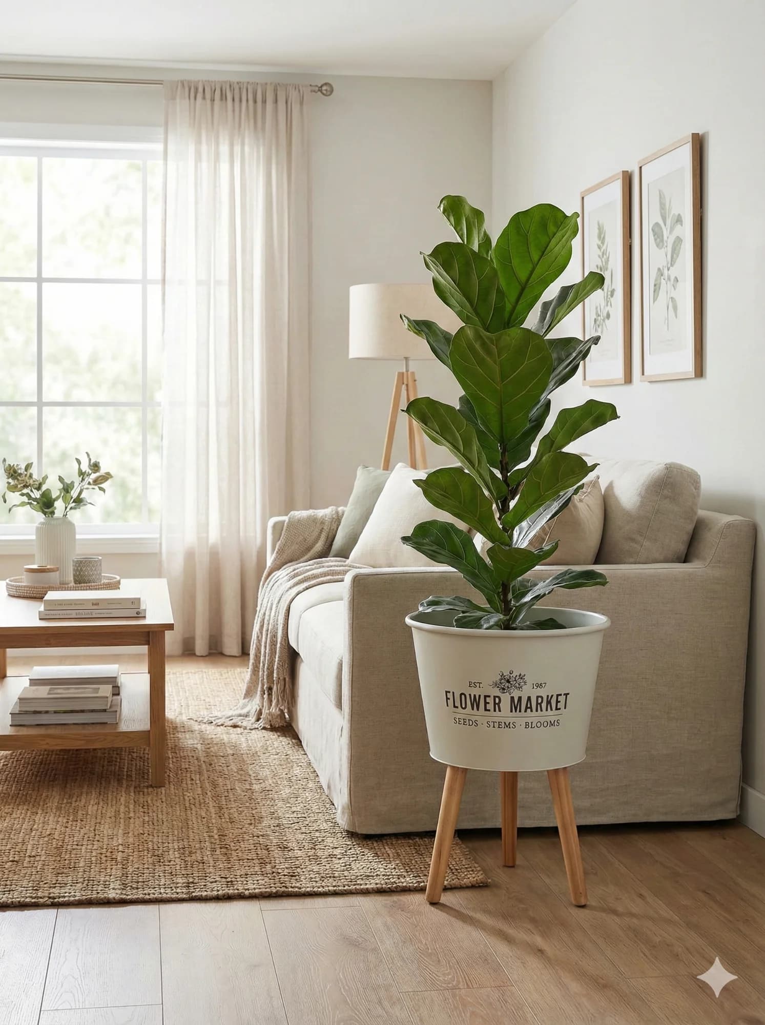 Maceta/Macetero Blanco con Patas – Estilo Nórdico, Base de Madera (Nueva)